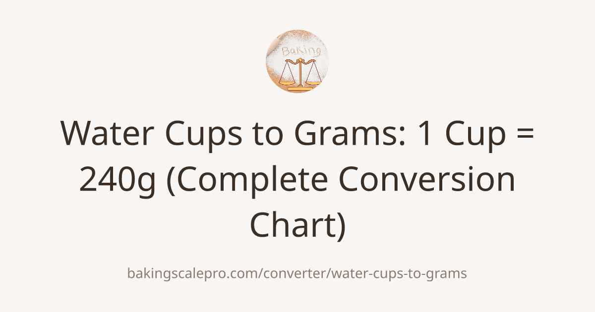 Water Cups to Grams: 1 Cup = 240g (Complete Conversion Chart) | Baking ...